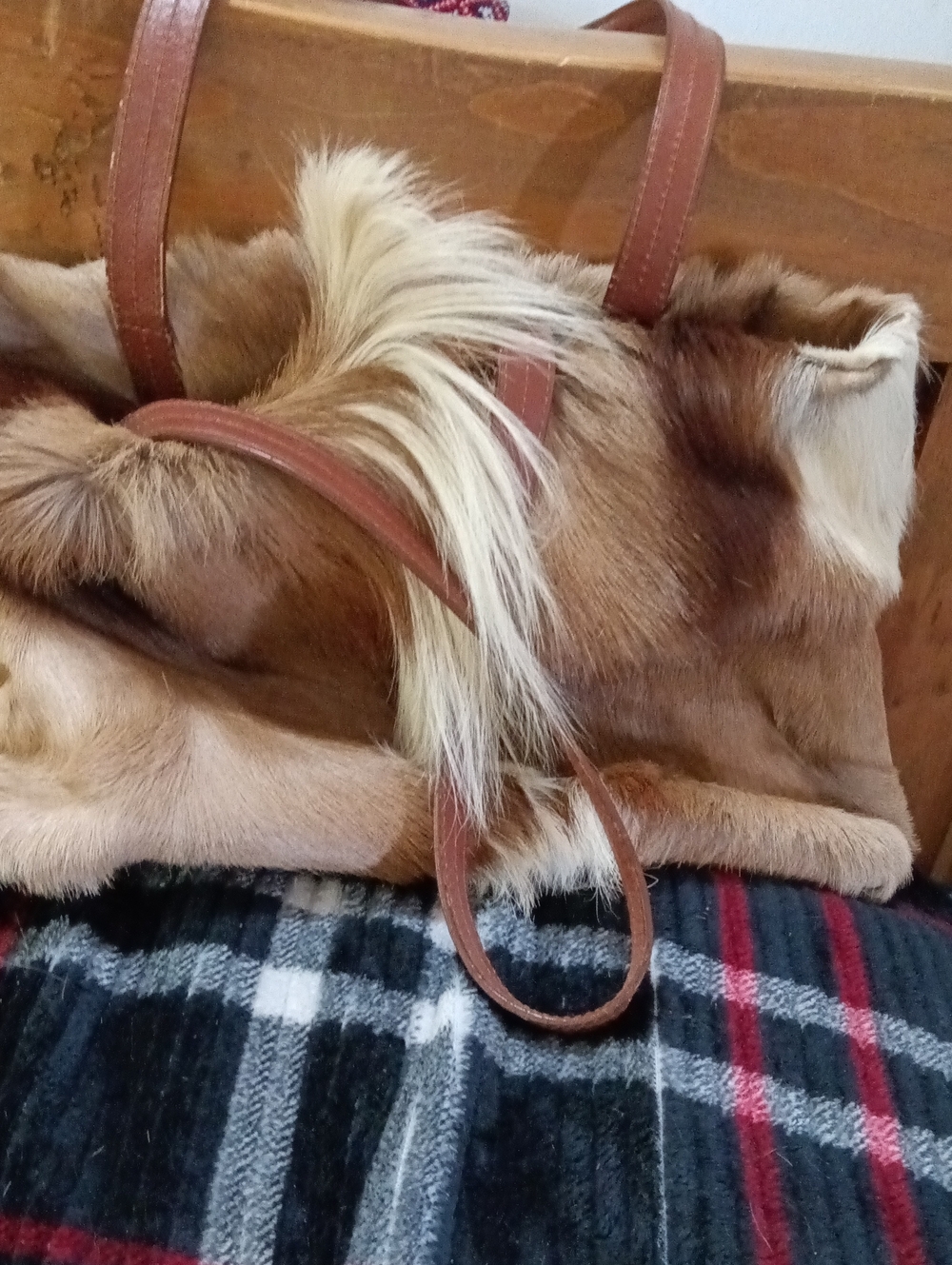 Wilsons Leather Brown Springbok Fur With Mohawk Tote with Cream Accent